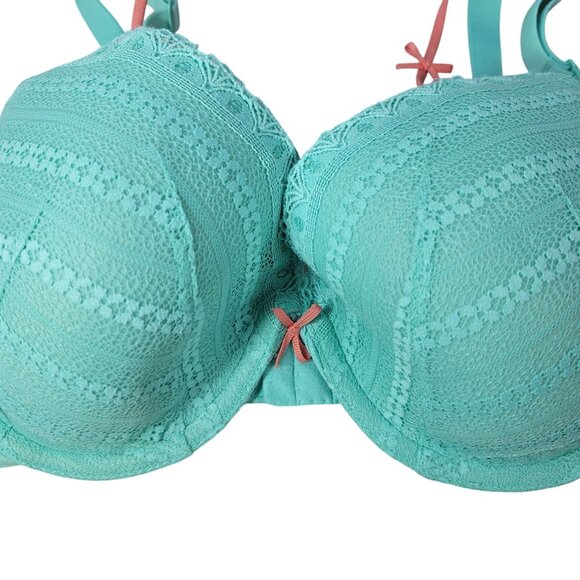 Cacique Cotton T-Shirt Bra Green 38D Lace Overlay Underwire Adj Light Padding - Picture 3 of 10